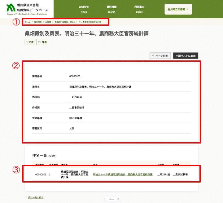 分野別 詳細画面表示(上位ページ)